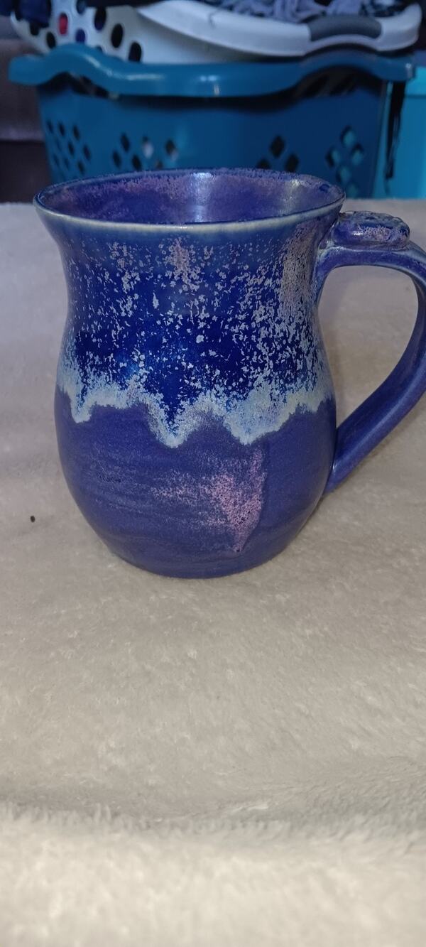 Handmade Ceramic Pottery Mug with Blue/Purple Drip Glaze